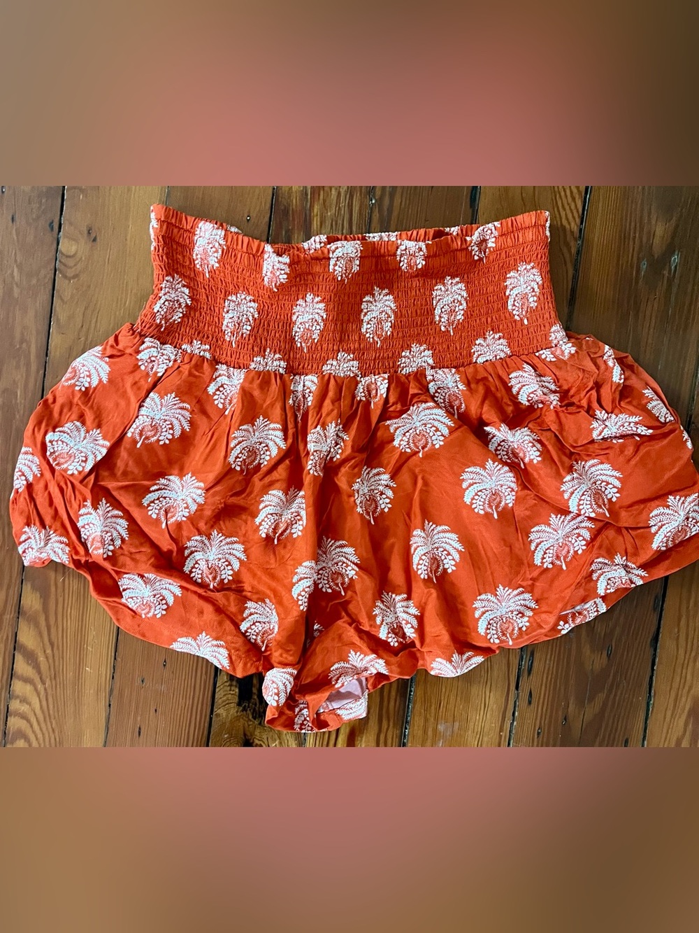 Anthropologie Maeve Orange Tropical Palm Print Smocked Shorts L